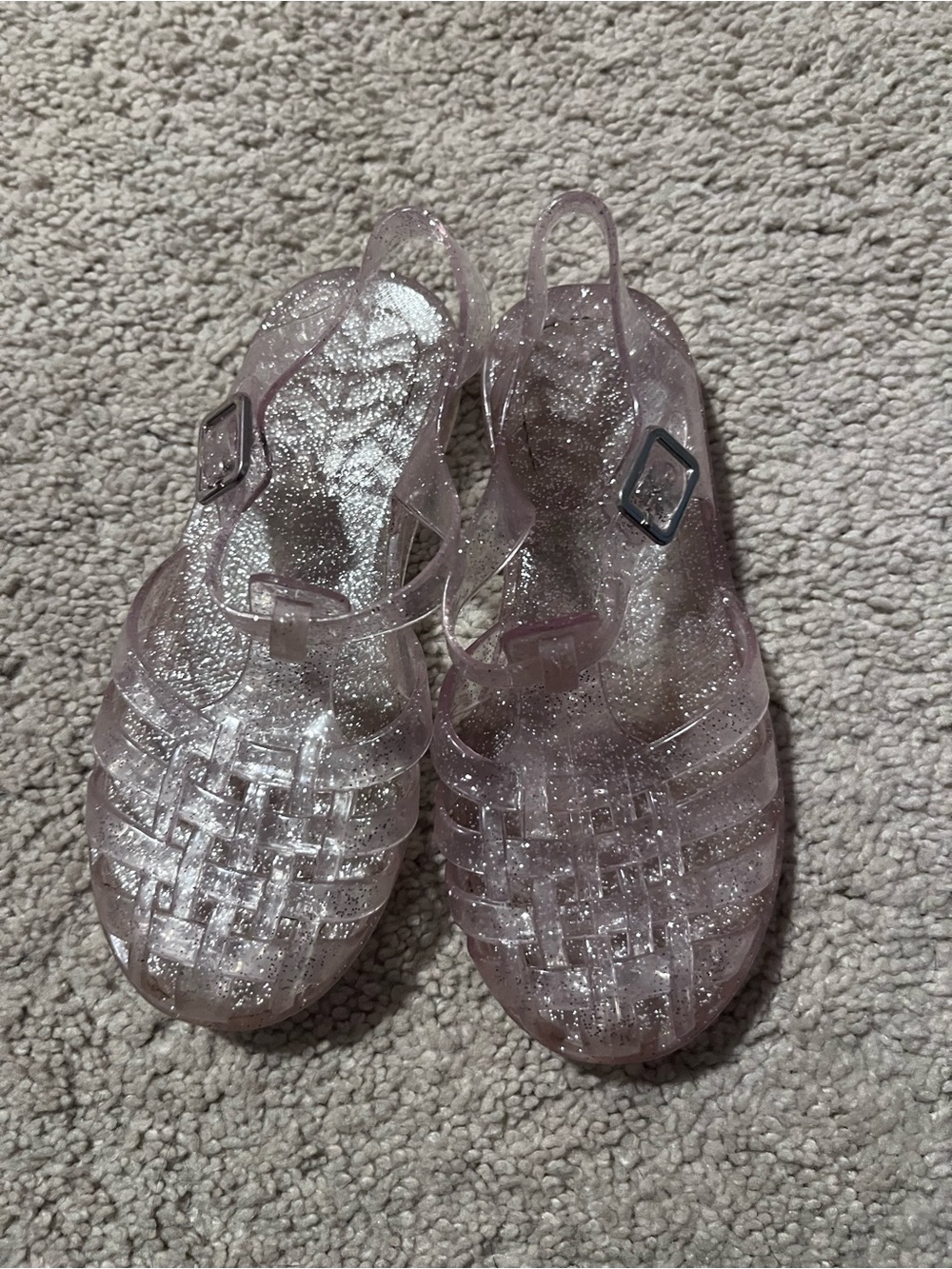Clear Pink Glitter Jelly Sandals - Women's Slingback